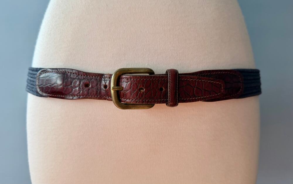 BROOKS BROTHERS Distressed Navy Stretch Belt w/Leather Trim sz 38 (Runs small)